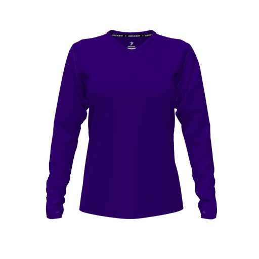 [CUS-DFW-TEES-CMF-VNK-LSL-PUR-FYXS-LOGO1] Decker Comfort T-Shirt (Female Youth XS, Purple, V Neck, Logo 1, Long Sleeve)